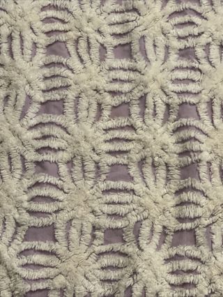Vintage Chenille Lavender White Cotton Bedspead Blanket As Cut Up 90x101