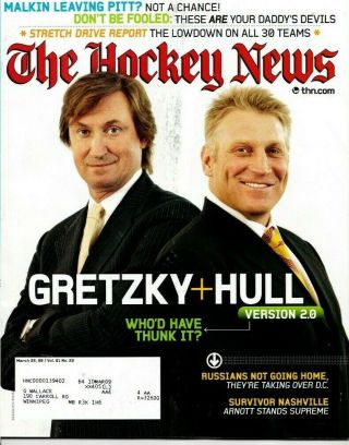 The Hockey News March 25 2008 Cover: Wayne Gretzky & Brett Hull Aahbc1