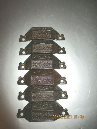 6 Antique Cast Iron Drawer Or File Pulls Eastlake Victorian - Ptd.  Nov 9 1869