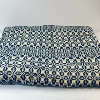 Vintage Thin Heavy Coverlet Blanket Bedspread Blue Woven Twin Full 68x90