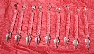 Antique 9 Spear Cut Crystal Glass Prisms For Chandelier Lamps 6 " Long