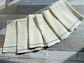 Antique French Flax Linen Dish Towels Blue Stripe Natural Set Of 6