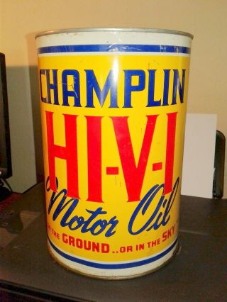 Vintage Metal Champlin 5 Quart Oil Can Enid Oklahoma On Ground In Sky Logo Empty
