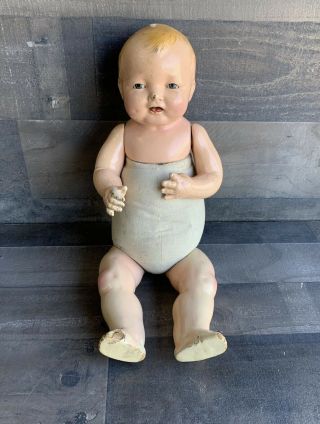Vintage 1924 Effanbee Baby Bubbles Doll 19”composition Cloth Usa