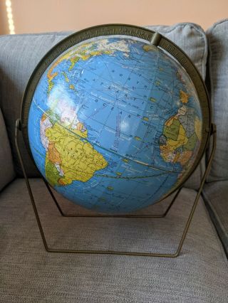 Vintage Mid Century 12 " World Globe Made In Usa George F Cram Company
