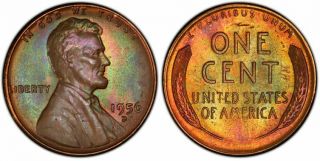 1956 D Lincoln Wheat Penny Pcgs Ms65 Bn Dms Toned Registry Coin