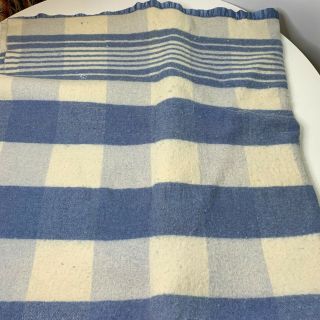vintage wool thermal blue cream striped satin trim twin 60x70 3