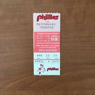 April 9,  1979 Opening Day Ticket Stub - Phillies Vs Pirates - Veterans Stadium