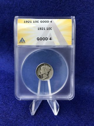 1921 Mercury Dime 10c " Semi - Key Date Coin " Anacs G4 Good