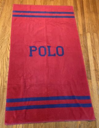 Vintage Ralph Lauren Polo Beach Towel Red Blue Blue Label Euc