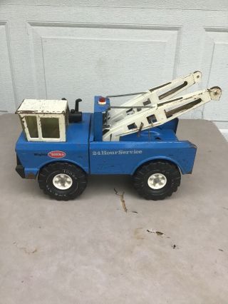 Vintage Blue Tonka Mighty Aa Wrecker 24 Hr Service Tow Truck Pressed Steel Toy