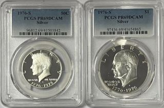 1976 S Silver Eisenhower Ike $1 / Kennedy Half Dollar Pcgs Pr69dcam - 2 Coin Set