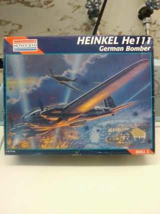 Vintage 1995 Monogram 1/48 Heinkel He - 111 German Bonber Model Kit