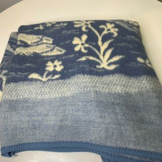 Vintage Biederlack Throw Blanket Blue Unicorn Reversible Acrylic Blend Usa Made