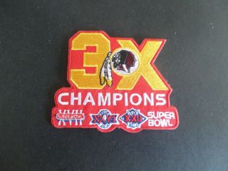Washington Redskins " 3x Champions Football Embroidered 3 - 1/2 X 3 Iron On Patch
