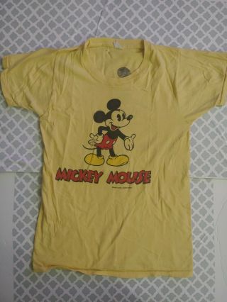 Vintage 70s Mickey Mouse Tropix Double Sided Yellow Graphic Tee Shirt S