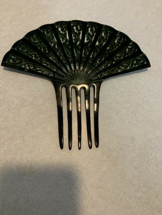 Lovely Antique Victorian Edwardian Black Carved Celluloid Fan Hair Comb Mantilla