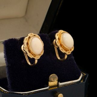 Antique Vintage Art Deco Style 12k Gold Filled Gf Angelskin Coral Earrings 3.  7g