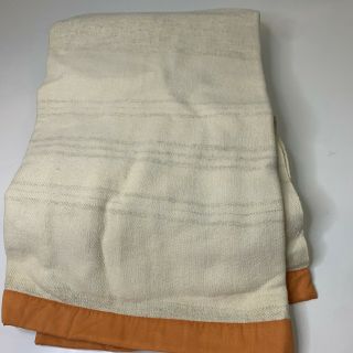 Vintage Wool Thermal Blanket Satin Trim Bedding Full 70x70 White Gray Stripe
