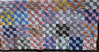 Vintage Hand Pieced Feedsack Fabric Bow Tie Pattern Quilt Top 68 " X84 "