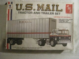 Amt U.  S.  Mail Tractor And Trailer Model Kit.  1:25 Open Box