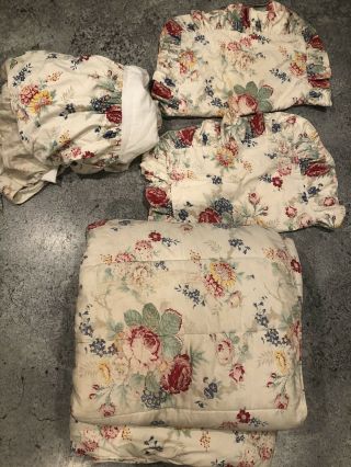 Vintage Ralph Lauren White Floral Full Queen Comforter Bed Skirt Shams