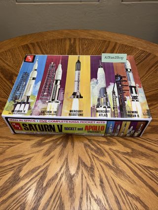 Amt Man In Space 5 Nasa Rocket Set Saturn V Apollo 1:200 Model Kit Vintage Open