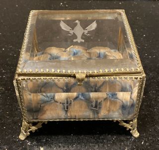 Antique Victorian French Bevelled Glass Trinket Box Jewel Casket