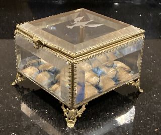 Antique Victorian French Bevelled Glass Trinket Box Jewel Casket 3