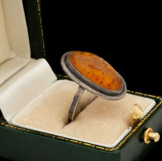 Antique Vintage Art Deco Sterling Silver Baltic Amber Band Ring Sz 5.  25 3.  1g