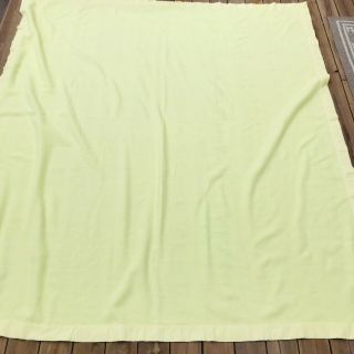 Vintage Acrylic Blanket Satin Nylon Trim Binding 4 Sides Yellow Soft 100x90 USA 2