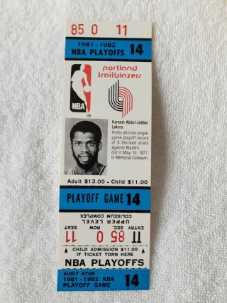 1981 - 1982 Portland Trailblazers Full Nba Playoff Ticket For Game 14