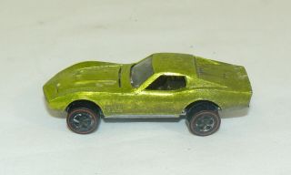 Vtg 1968 Mattel Hot Wheels Red Line Custom Corvette Lime Green W/ Brown Interior