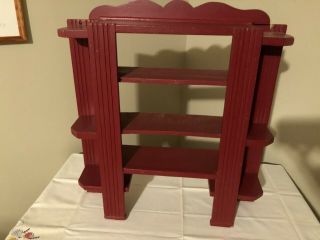 Vintage Red Hanging 4 - Shelf Wood Wall Unit Or Standing