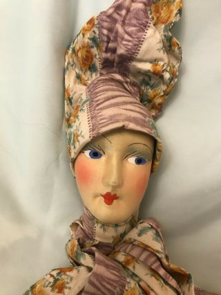 Antique Boudoir Bed Doll Cloth Face Lingerie Bag High Color Face