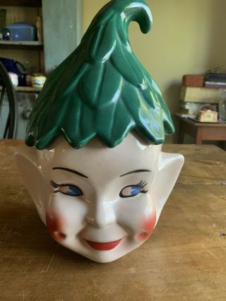 Old Vintage Pixie Elf W Dimples Holiday Ceramic Cookie Jar 1950 
