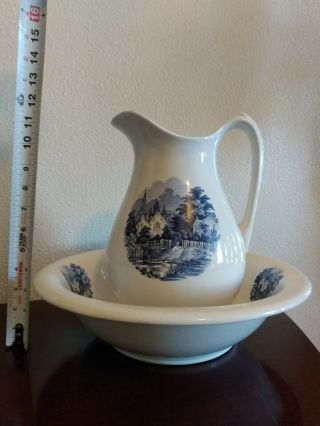 Porcelain Water Pitcher And Wash Bowl Basin " Chipped Bowl Edge "