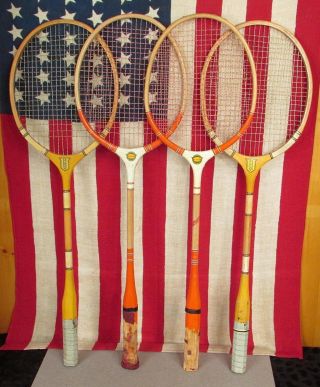 Vintage Dumont & Allcourt Wood Badminton Racquets Group Of 4 Wall Decor Antique