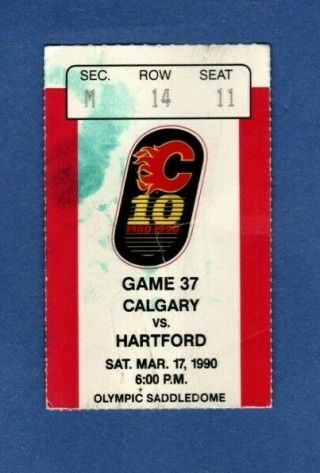 1989 - 90 Calgary Flames Nhl Hockey Ticket Vs Hardtford Whalers,  Mar 17,  90,  Gm 37