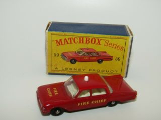 Matchbox Lesney Regular Wheels 59c Ford Fairlane Fire Chief Car Bpw Nmib Lt Red