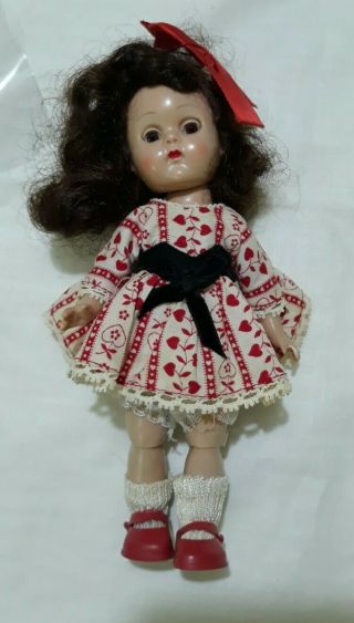 Vintage Vogue Ginny Doll Brunette Red Ribbon Red Hearts Dress