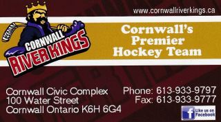 2015 - 16 Lnah Cornwall River Kings Hockey Business Card W/home Schedule