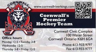 2014 - 15 Lnah Cornwall River Kings Hockey Business Card W/home Schedule