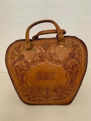 Vintage Hand Tooled Leather Bowling Ball Bag Flowers & The Name Ray