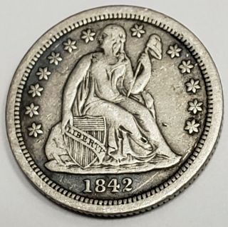 1842 United States Seated Liberty Silver Dime 10c Cent Better Date Coin ®sld4203
