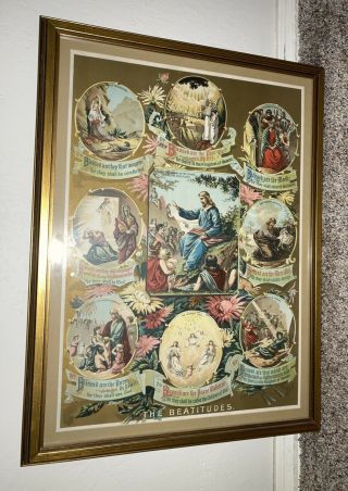2 Antique Framed Pics Lord’s Prayer & Beatitudes 3
