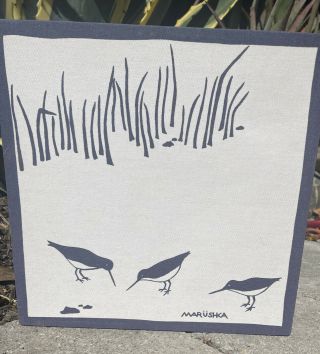 Vtg Marushka 1970’s Textile Fabric Art Screen Print Sandpipers