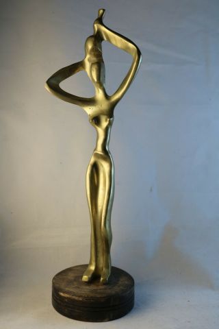Vintage Antique Heavy Brass Nude Woman Nymph Statue Art Deco Style Mid Century