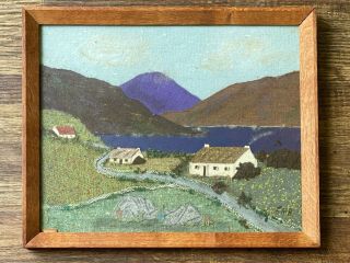 Vintage Irish Tweed Connemara Ireland Textile Fabric Landscape Picture Folk Art