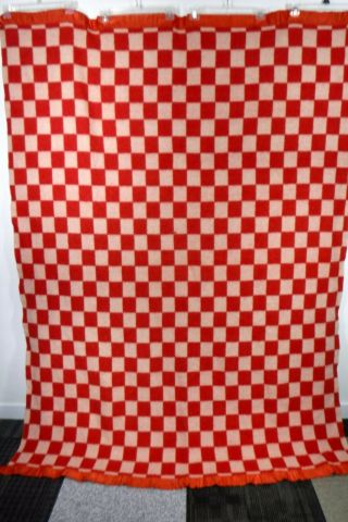 Vintage Satin Trim Wool Blanket Red Checkerboard Springfield Blankets 60 X 80